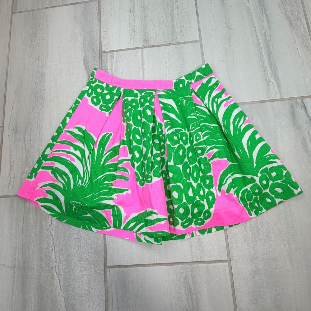 Lilly Pulitzer Pink Green Pineapple Pleated Cotton Mini Skirt Size 6